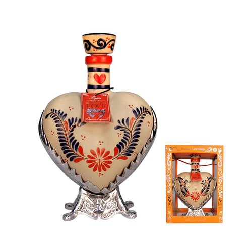 Grand Love Tequila Anejo Hand Painted Ceramic Heart Bottle 750mL