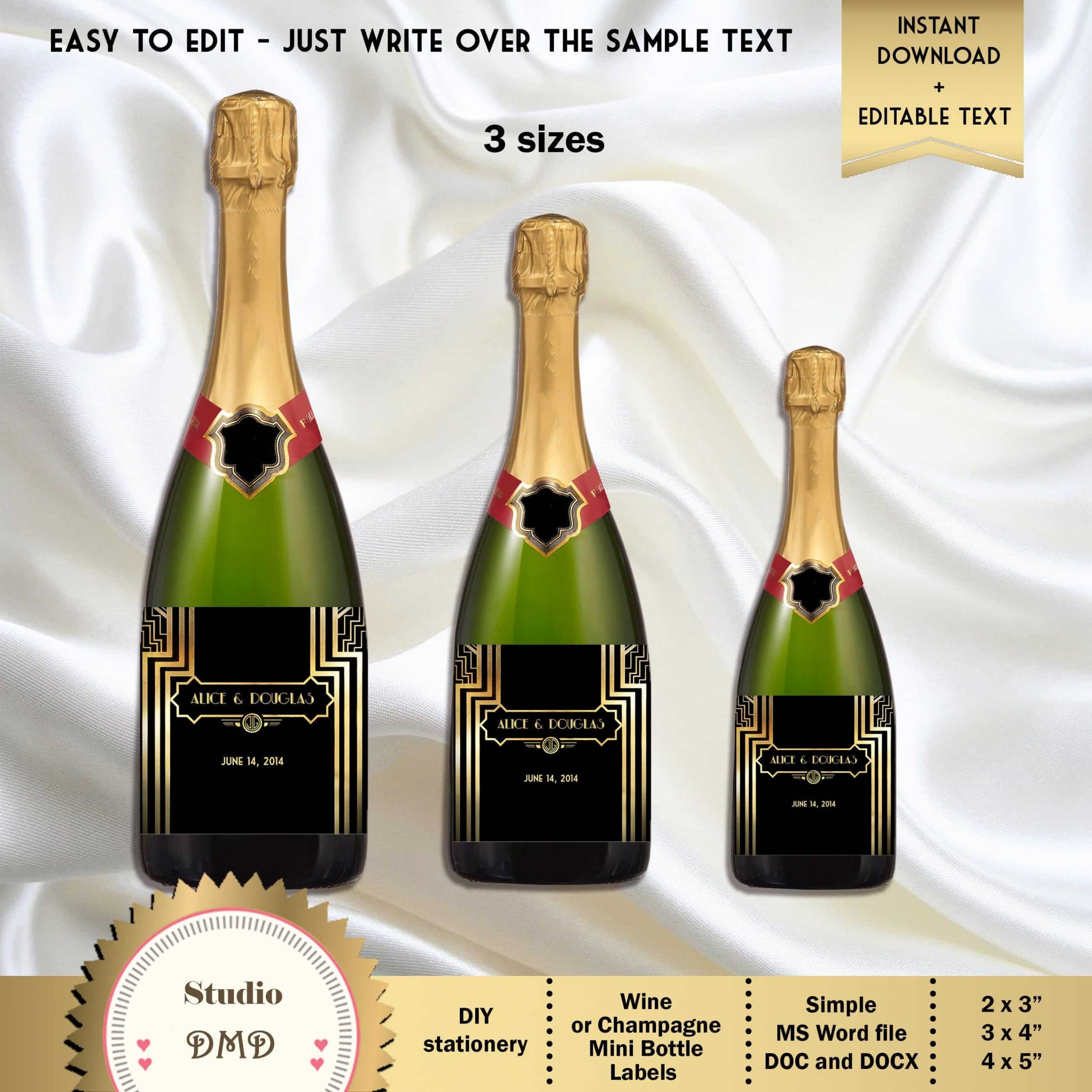 Mini Champagne Bottle Labels Template Elegant Great Gatsby Art Deco ...