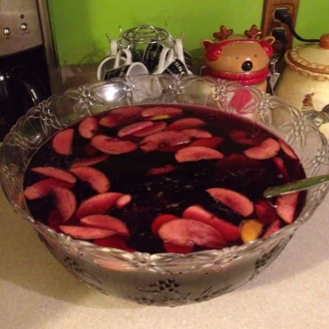 Sweet red wine, ginger ale, fresh fruit = Home made Sangria!